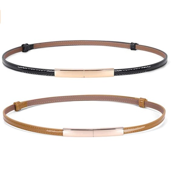 Women\'s Skinny Patent Leather Belt Adjustable